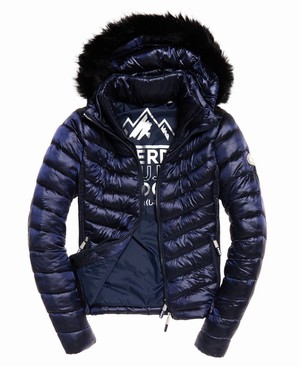 Superdry Hooded Luxe Chevron Fuji Női Kabát Sötétkék/Barna | IWELJ5136